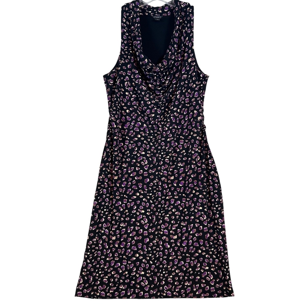 Ann Taylor Womens Purple Abstract Animal Print Cowl Neck Ruched Sheath Dress M‎